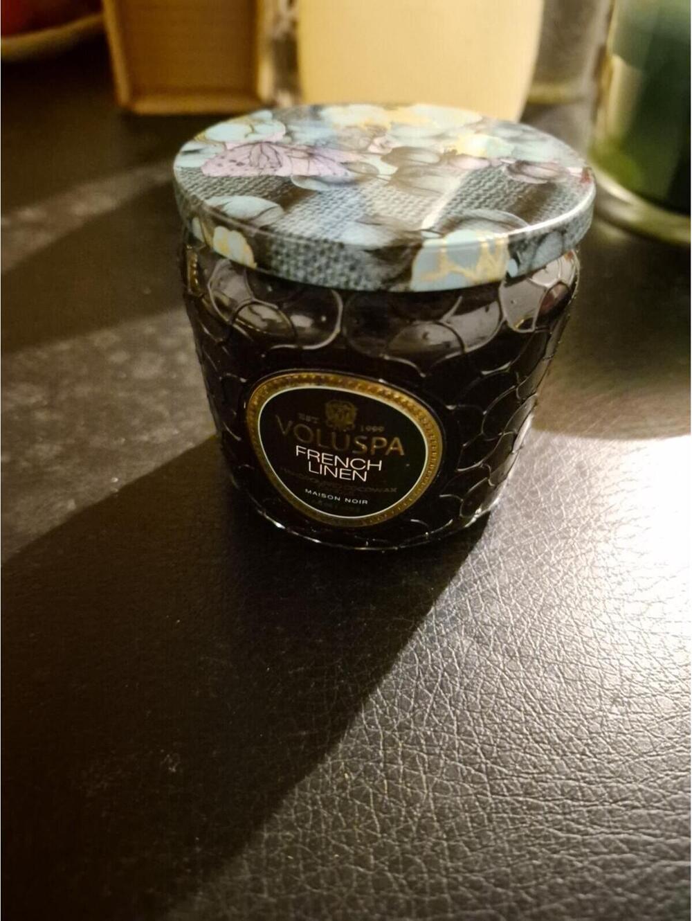 Voluspa French Linen 4.5 Ounces Petite Jar 3/4 Of The Way Gone